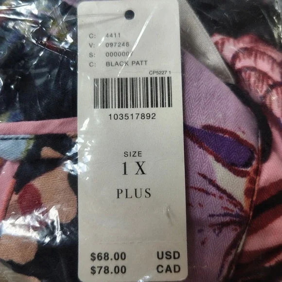 Anthropologie By All Cloud Flannel Black Pattern 1X New With Tags - Picture 4 of 4